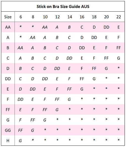 australian bra size guide for stick on bras